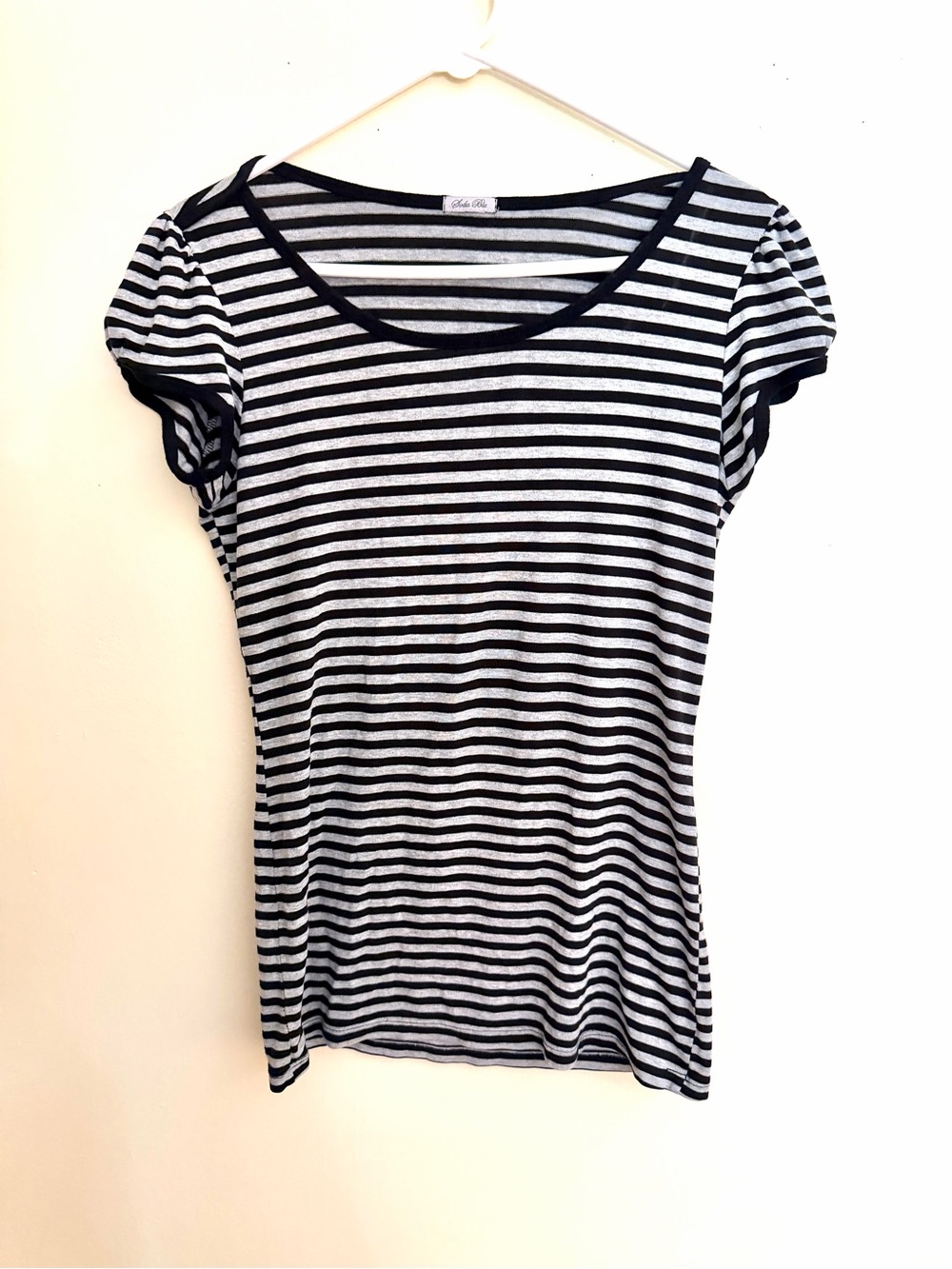 Soda Blu Black and White Striped Scoop Neck Tee